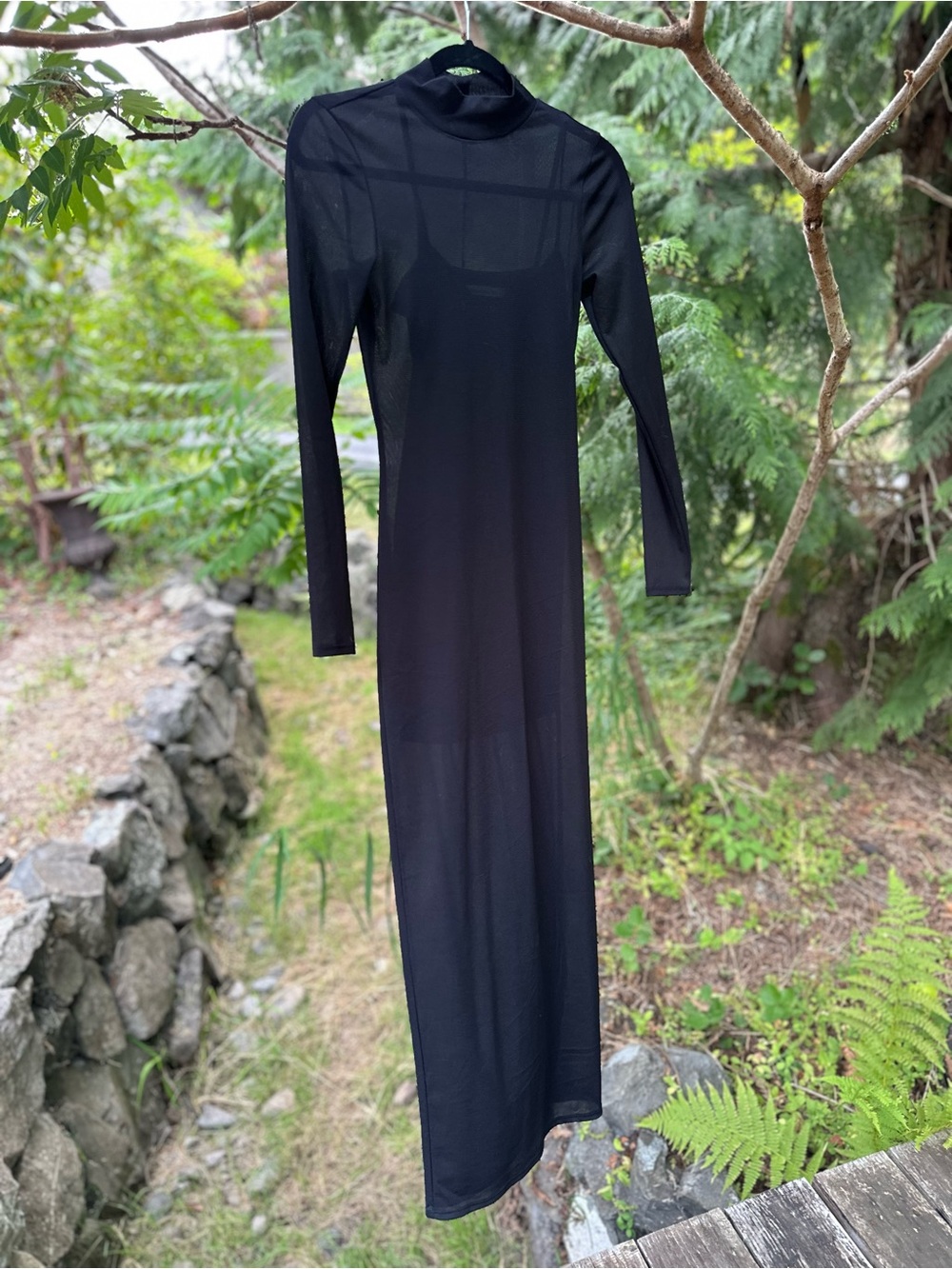 Abercrombie Black Sheer Mesh Mock Neck Maxi Dress